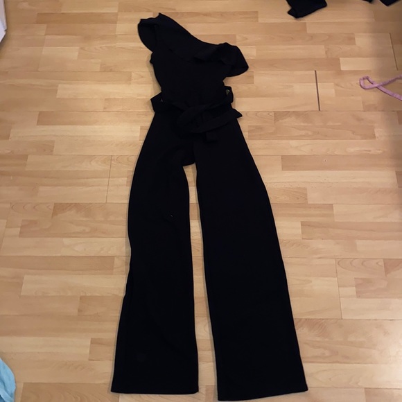Nasty Gal Pants - One shoulder frill jumpsuit with belt